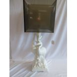 Italian glazed pottery Herons figural table lamp with shade