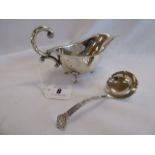 Silver sauce boat (Birmingham 1974) and a silver Celtic design sauce ladle (Sheffield 1976)