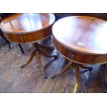 Pair Yew Regency style drum tables