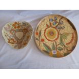 Carlton Ware Deco tube lined floral pattern charger (13") and a Ducal triangular bowl (in the style
