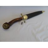 Antler handled dagger with Celtic design band and jewelled finial with scabbard (19" length)
