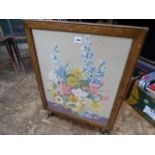 Oak framed tapestry fire screen table