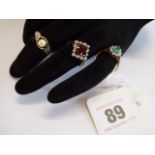 9ct Gold ruby & diamond, emerald & diamond and pearl rings (3) 6.