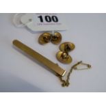9ct gold tie clip and pair of cufflinks - 10.