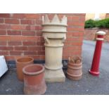 Victorian tall crown chimney pot and small terracotta pots A/F (4)