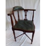 Victorian mahogany leather seated corner chair