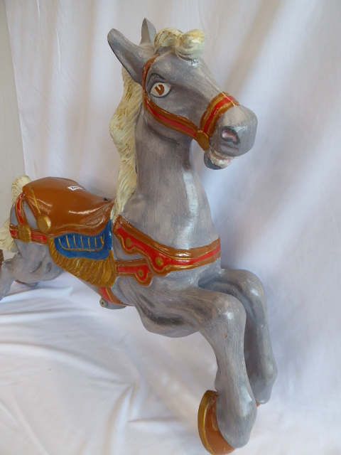 Mid 20thC cast alloy carousel horse approx 27" high x 36" long - Image 3 of 3