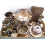 Silver plated punch bowl, muffin dish, bottle holder,