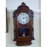 19thC Inlaid mahogany scroll case wall clock