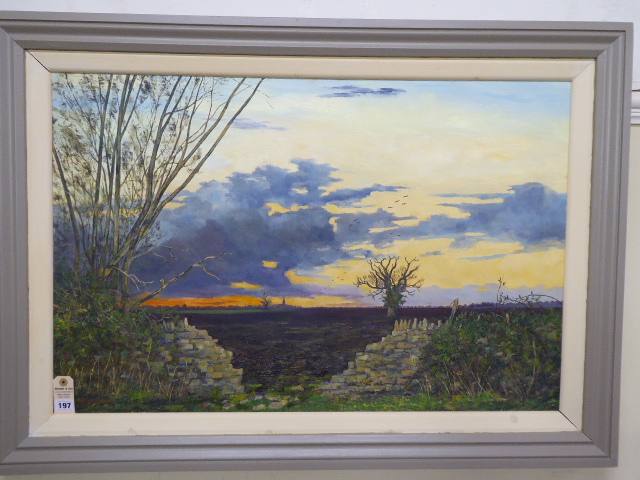 Oil on board - Fens landscape - Mark E Green