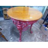 Britannia cast iron base mahogany top pub table