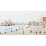 Maler des 19. Jh. "Venedig", Blick auf die Promenade neben Dogenpalast mit zahlr. Spaziergängern,