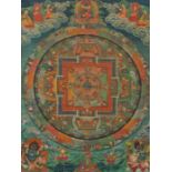 Mandala-Thangka wohl Nordindien/Tibet, wohl 19. Jh., im Zentrum des Mandalas stehend der blaue Yama