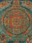 Mandala-Thangka wohl Nordindien/Tibet, wohl 19. Jh., im Zentrum des Mandalas stehend der blaue Yama