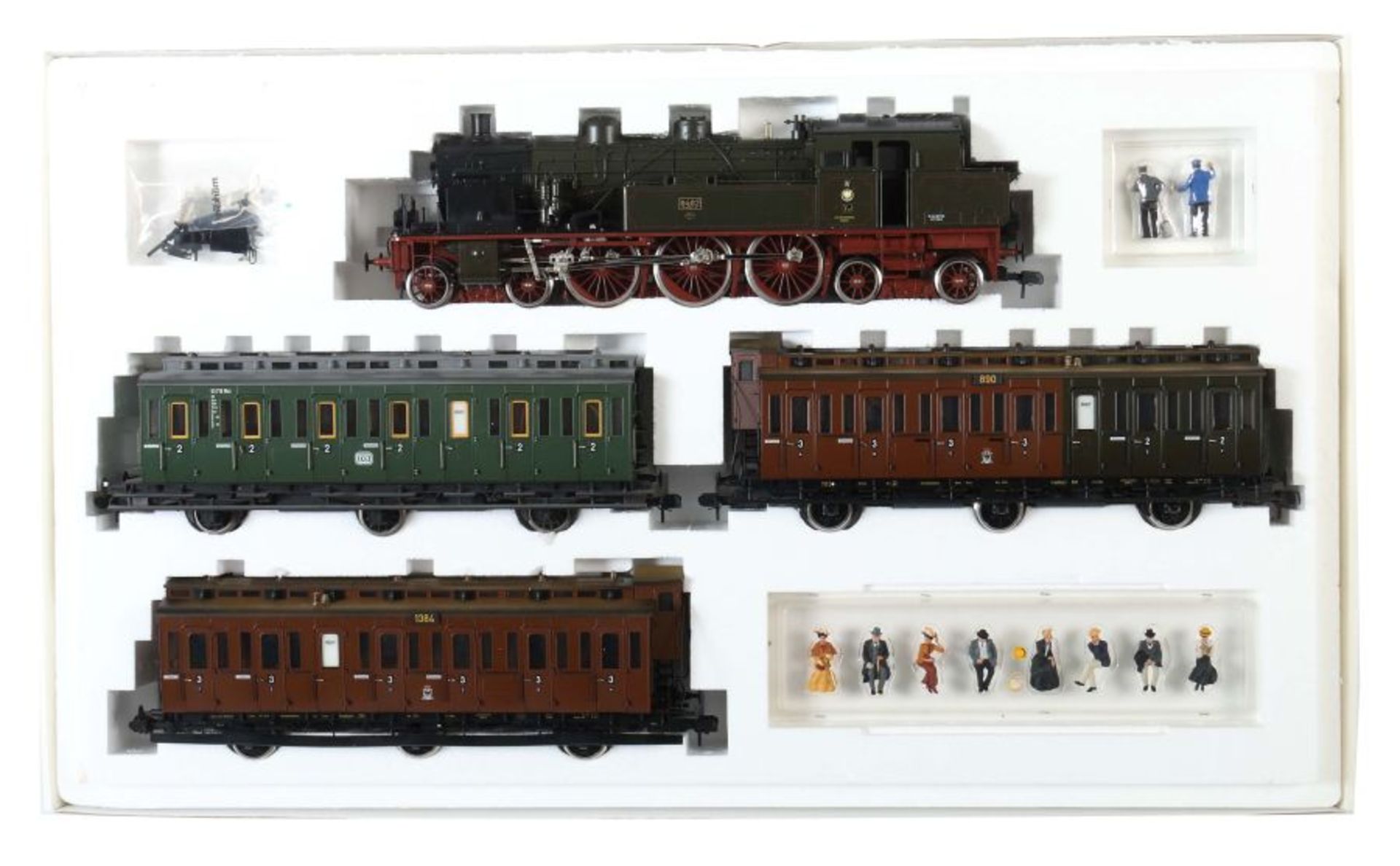 Zugpackung Märklin, Spur 1, "Preussenzug" Nr. 5502, 1 Tender-Lok, bez. 8405, 3 Personenwagen, 10