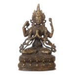 Bodhisattva Avalokiteshvara Nepal, 20. Jh., Bronze, in vajrasana auf einem doppelten Lotussockel