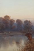 Hall, Godfrey britischer Maler des 19./20. Jh.. "Flusslandschaft bei Dämmerung" mit einem Paar am