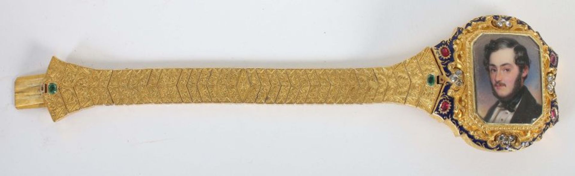 Seltenes Historismus-Armband mit Miniatur um 1845/50, wohl Österreich/Wien, Schaumgold 750, zentral - Bild 8 aus 8