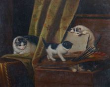 Maler des 19./20. Jh. "Spielende Katzen", Interieurszene im Atelier des Künstlers, unten bez. "H v.