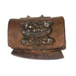 Geldtasche Tibet, Republik-Periode, Leder/Bronze/Metall, aufklappbarer Beutel zur Aufbewahrung von