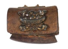 Geldtasche Tibet, Republik-Periode, Leder/Bronze/Metall, aufklappbarer Beutel zur Aufbewahrung von
