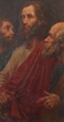 Kirchenmaler des 20. Jh. "Christus mit Apostel", Nahansicht der Figurengruppe vor neutralem