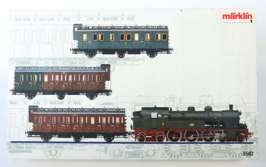 Zugpackung Märklin, Spur 1, "Preussenzug" Nr. 5502, 1 Tender-Lok, bez. 8405, 3 Personenwagen, 10 - Image 2 of 2