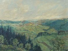 Maler des 20. Jh. "Schwäbische Landschaft", Blick auf die schwäbische Alb im Sommer, unten rechts