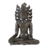 Buddha Shakyamuni 19./20. Jh., wohl Nepal, Bronze, mehrteilige plastische Darstellung des sitzenden