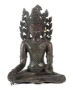 Buddha Shakyamuni 19./20. Jh., wohl Nepal, Bronze, mehrteilige plastische Darstellung des sitzenden