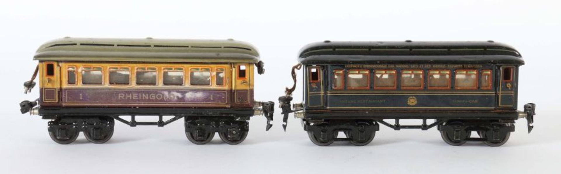 2 Personenwagen Märklin, Spur 0, Speisewagen 1746, blau CL, BZ1930-38, L: 21,5 cm; 1 x - Bild 2 aus 2