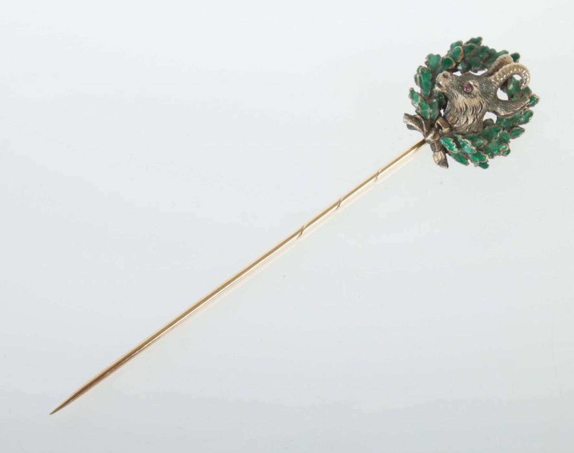 Reversnadel mit Gemse 19. Jh., Gelbgold 585/Silber, plastisch hervorragender Gemsenkopf in