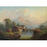 Hampe, Guido Berlin 1839 - 1891 ebenda, Landschaftsmaler. "Bergsee", Voralpenlandschaft mit