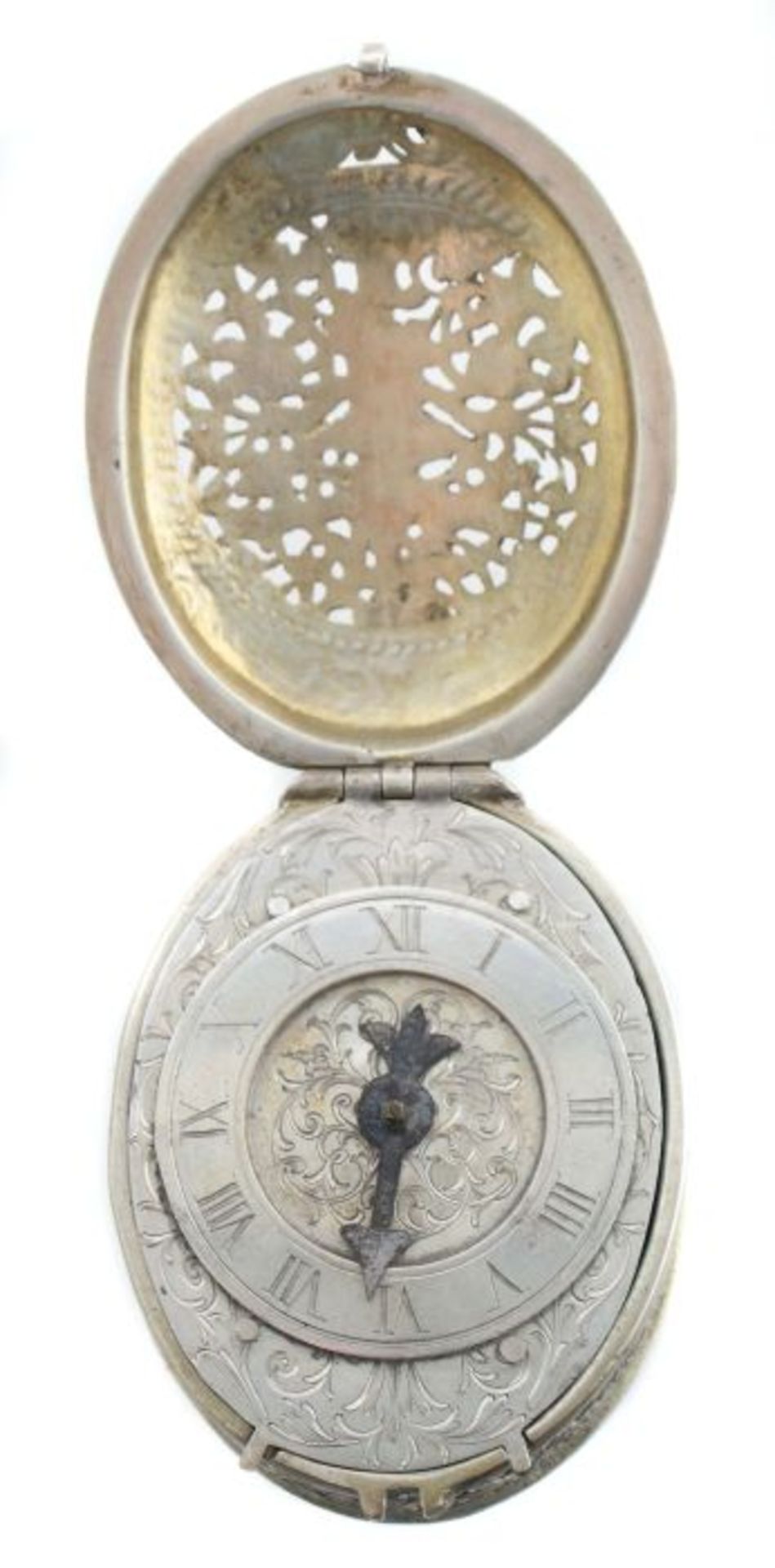 Halsuhr im Renaissance-Stil Süddeutsch, Silber/part. vergoldet, ovale Halsuhr, kreisrundes - Bild 2 aus 5