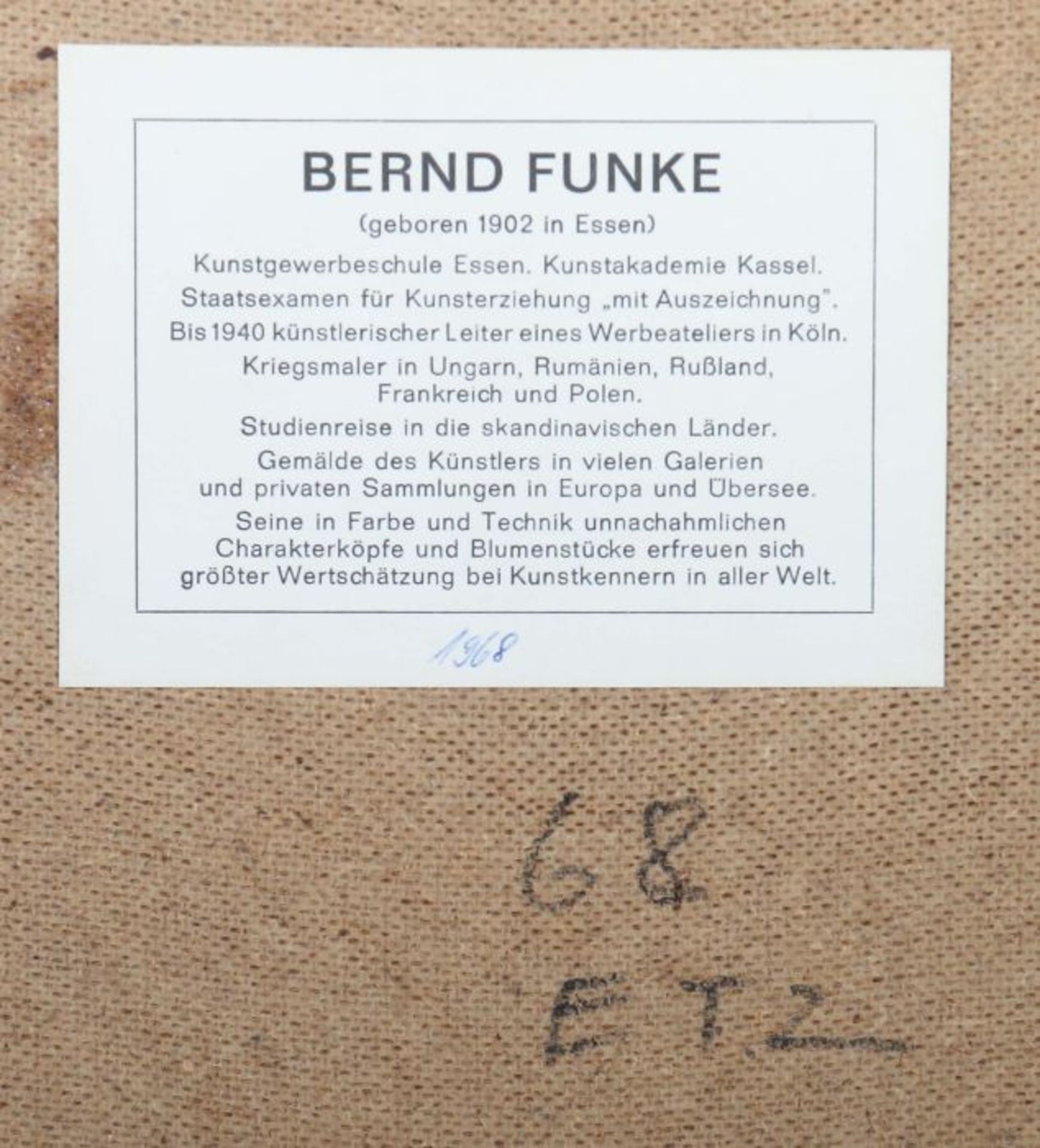 Funke, Bernd Essen 1902 - 1988 Heide/Holstein, Blumen-, Figuren- und Landschaftsmaler. "Portrait - Bild 5 aus 5