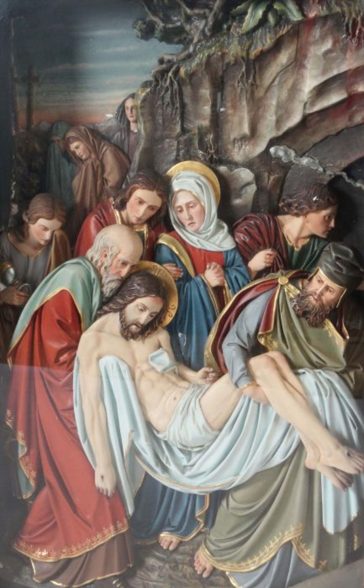 Grablegung Christi 20. Jh. Gipsguss, farbig gefasst, reliefierte Darstellung der 14. Station des - Bild 4 aus 4