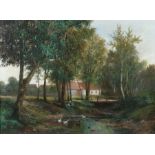 Arnegger, Alois Wien 1879 - 1963 ebenda, Landschaftsmaler. "Am Bach", idyllische Landschaftsszene,