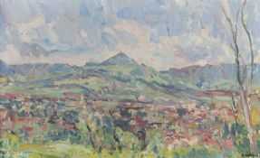 Weber, Karl 1899 - 1978, Landschaftsmaler. "Albtrauf", impressionistische Landschaftsansicht mit
