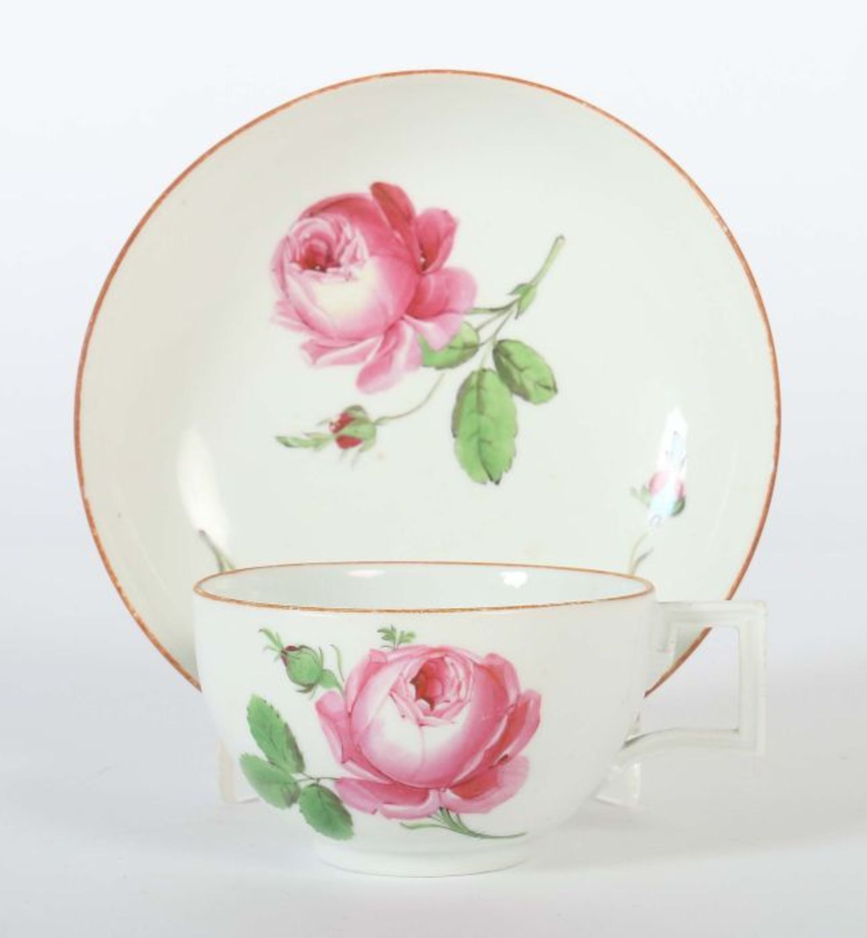 Tasse mit Unterer "Moosrose" Meissen, 1774-1813 (Marcolini-Marke), Porzellan, glasiert, jeweils mit