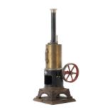 Dampfmaschine Gebr. Bing, wohl Nr. 7123, um 1905/10, stehender Messingkessel, Sockel in