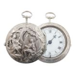 Spindeltaschenuhr mit Repoussé-Doppelgehäuse London, Georges May, um 1769, Silber, weißes