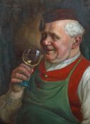 Müller, Fritz 1878 - 1944, deutscher Maler. "Weintrinker", Portrait eines Mannes mit Weinglas in