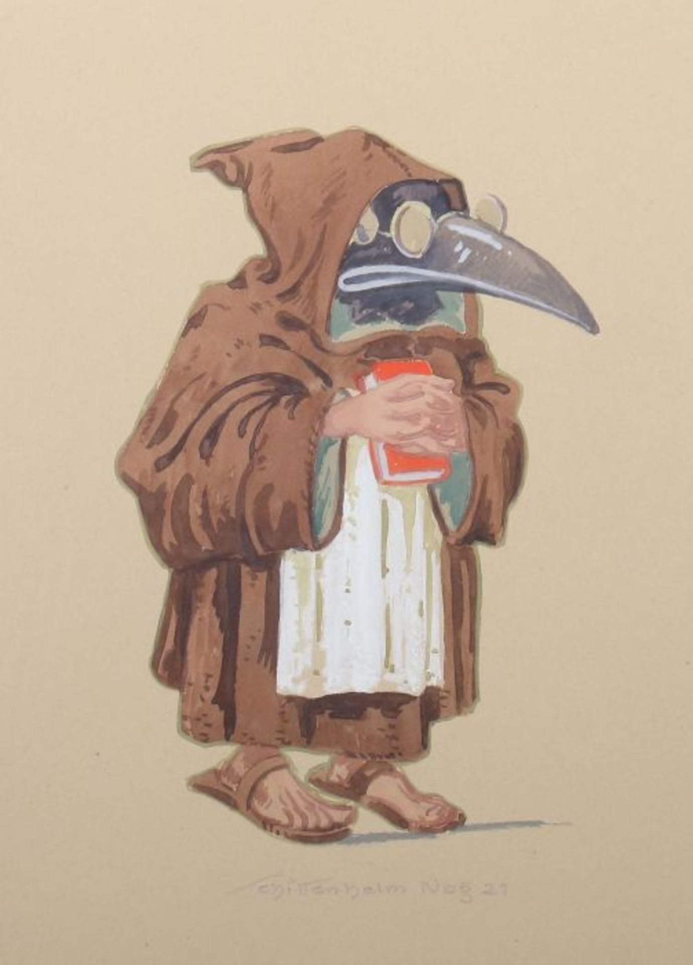 Schittenhelm Künstler des 20. Jh.. "Rabemensch als Mönch" und "Rabemensch als Pfarrer", je unten - Bild 2 aus 5