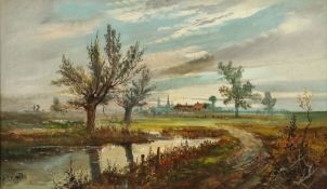 Maler des 19./20. Jh. "Mitteldeutsche Landschaft", Darstellung mit Bachlauf, Bäumen und kleinem