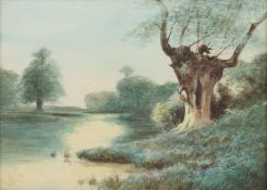 Seyfarth, Alfred 1877 - ca. 1970. "Flusslandschaft", der Fluss sich zwischen grasbewachsenen,