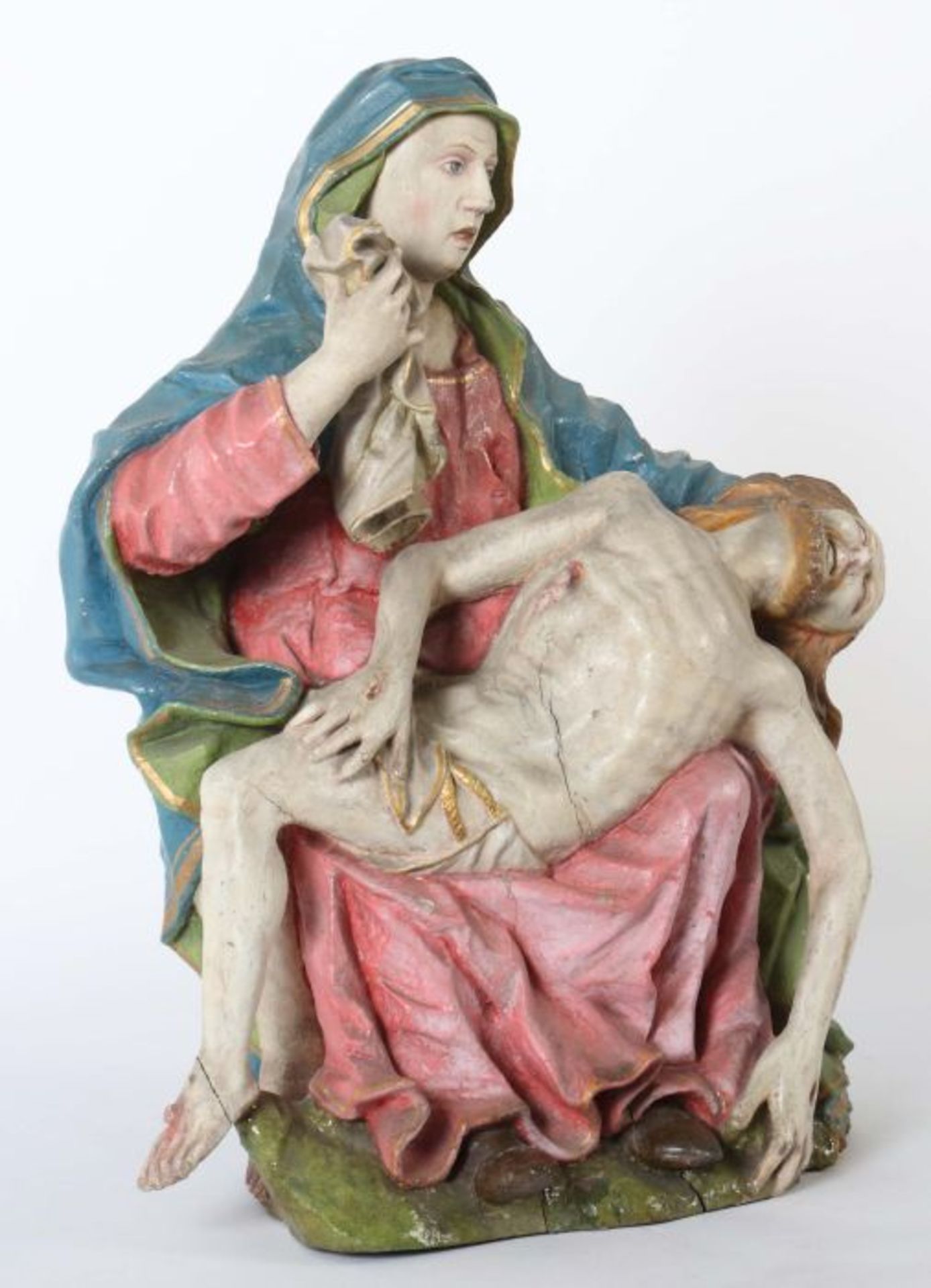 Bildschnitzer des 19./20. Jh. "Pietà", polychrom gefasst, dreiviertelplastische Darstellung der - Bild 2 aus 6