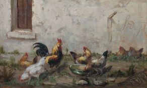 Dauphin, Louis Etienne 1885 - 1926, französischer Maler. "Hühnerhof", Darstellung der Vögel vor