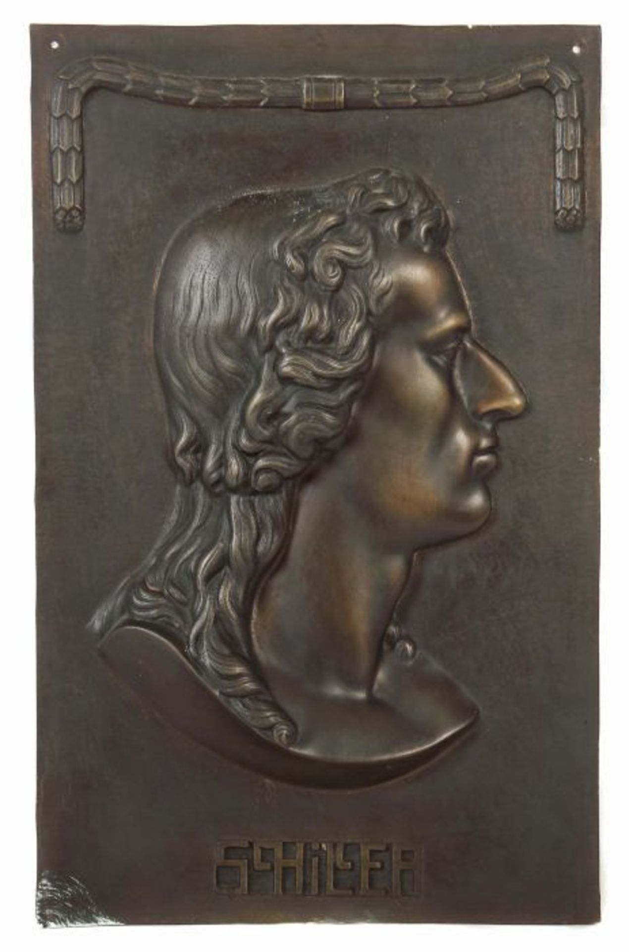 Bildhauer des 20. Jh. "Friedrich Schiller", Bronze, patiniert, reliefierte Platte mit