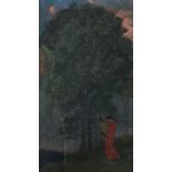 Maler des 19. Jh. "Lyra spielende Dame", antikisierende Darstellung in der nächtlichen Natur, nicht
