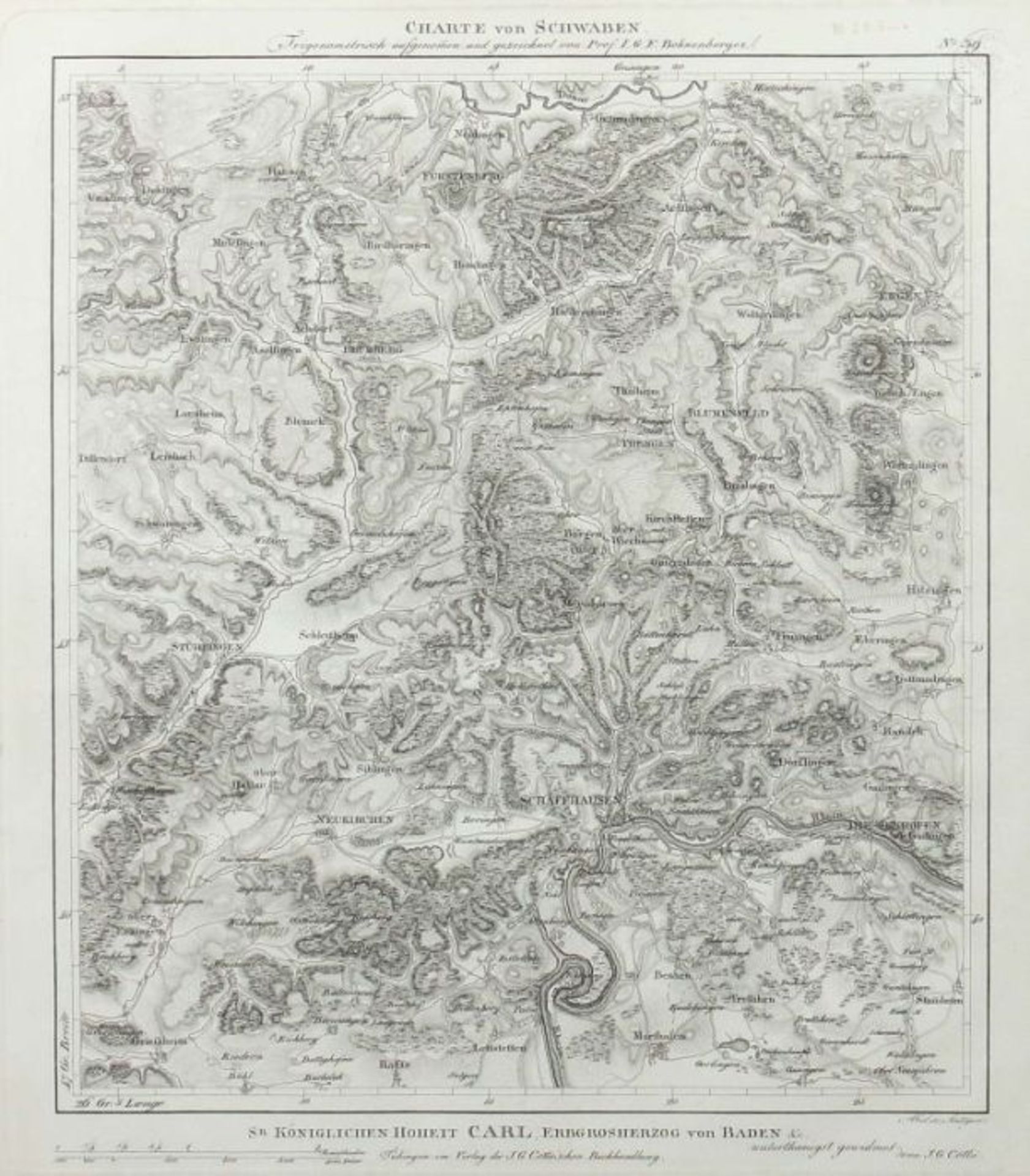 Kupferstecher des 19. Jh. "Charte von Schwaben", trigonometrisch aufgenommen und gezeichnet von